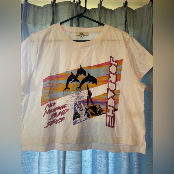 Jordache Womens L No More Bad Days dolphins graphic 80s crop top A2 - Picture 1 of 5